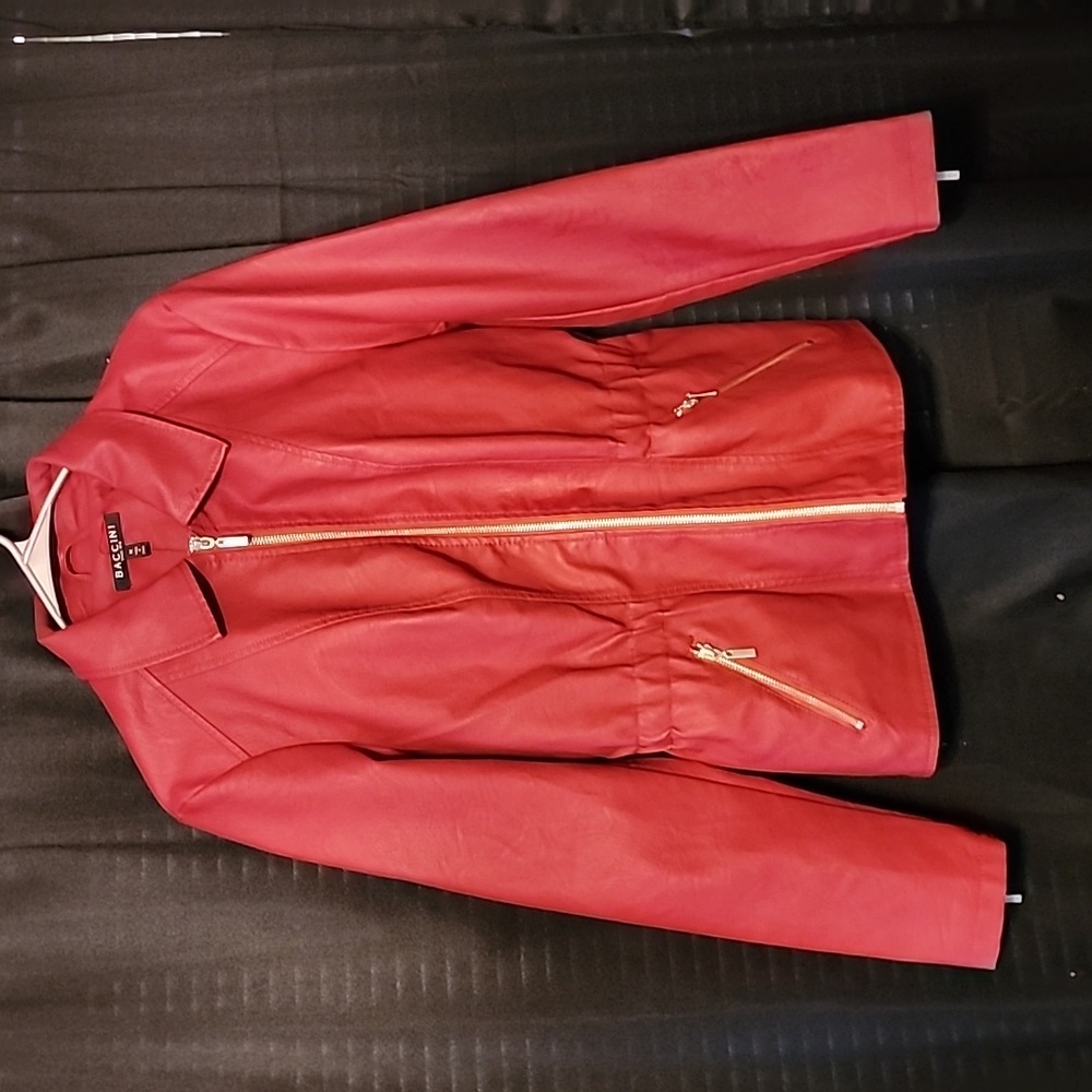 Deep red faux leather women's jacket size medium